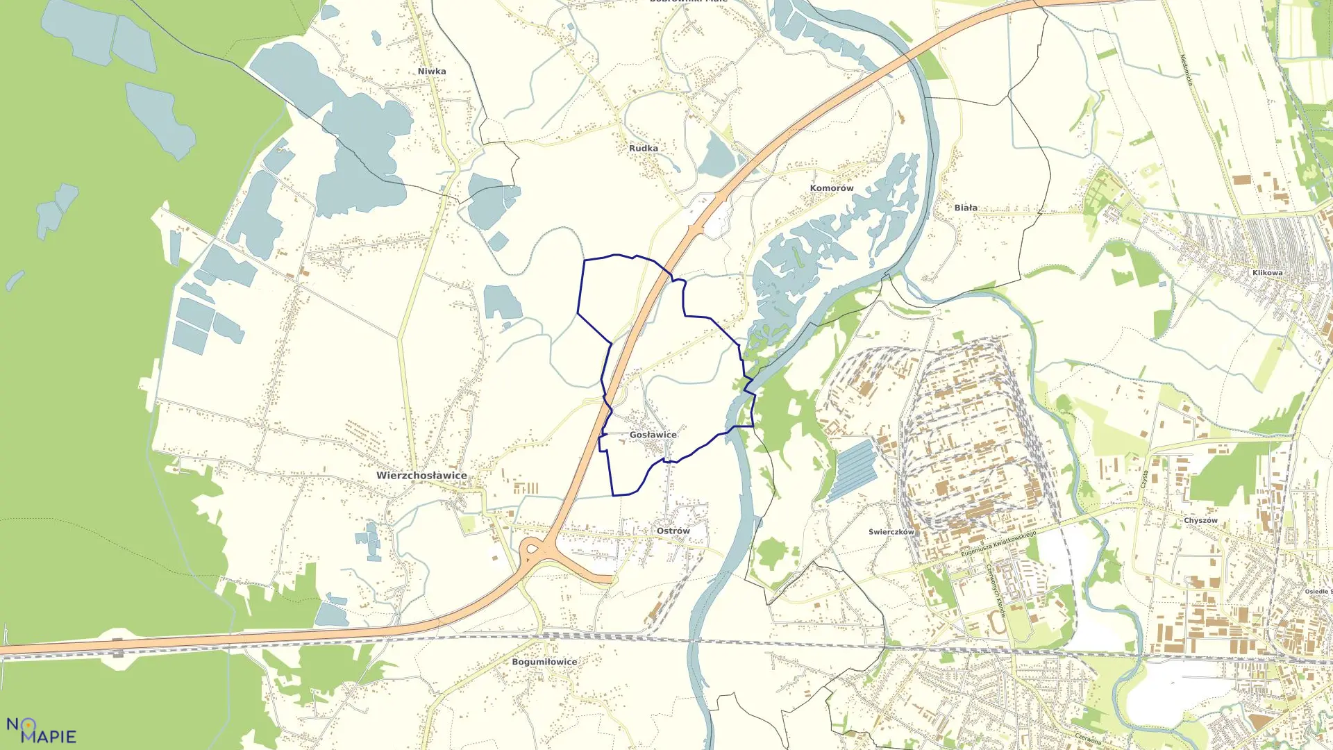 Mapa obrębu Gosławice w gminie Wierzchosławice