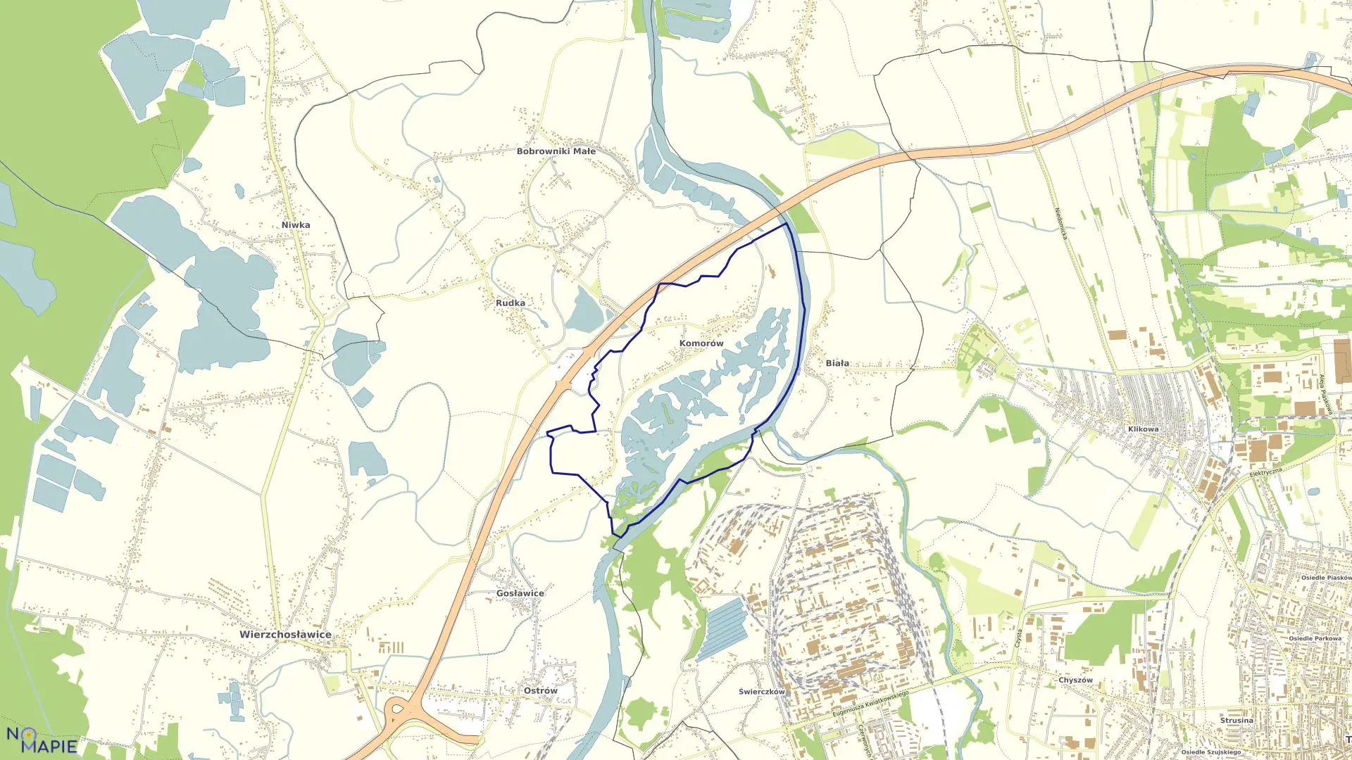 Mapa obrębu Komorów w gminie Wierzchosławice