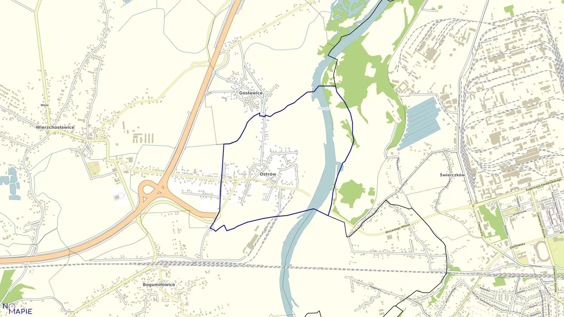 Mapa obrębu Ostrów w gminie Wierzchosławice