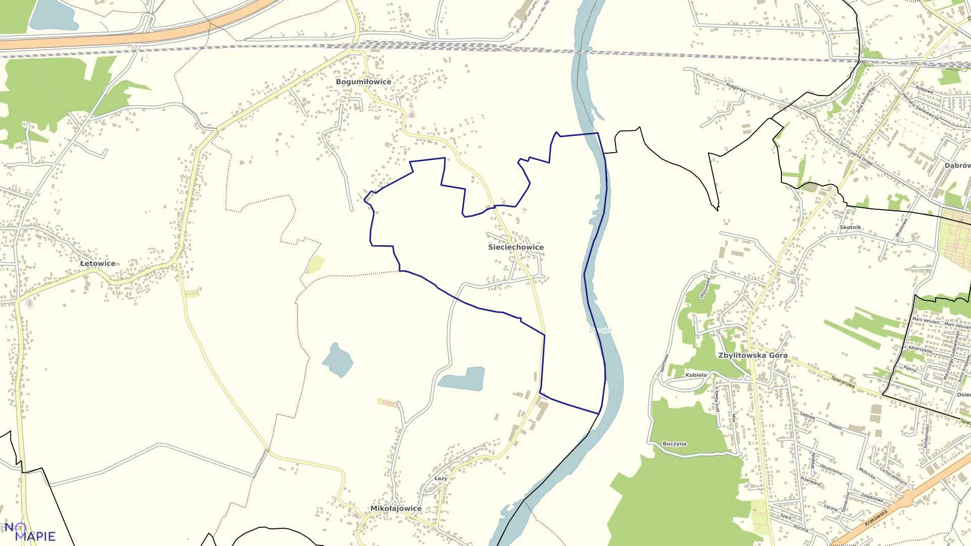 Mapa obrębu Sieciechowice w gminie Wierzchosławice