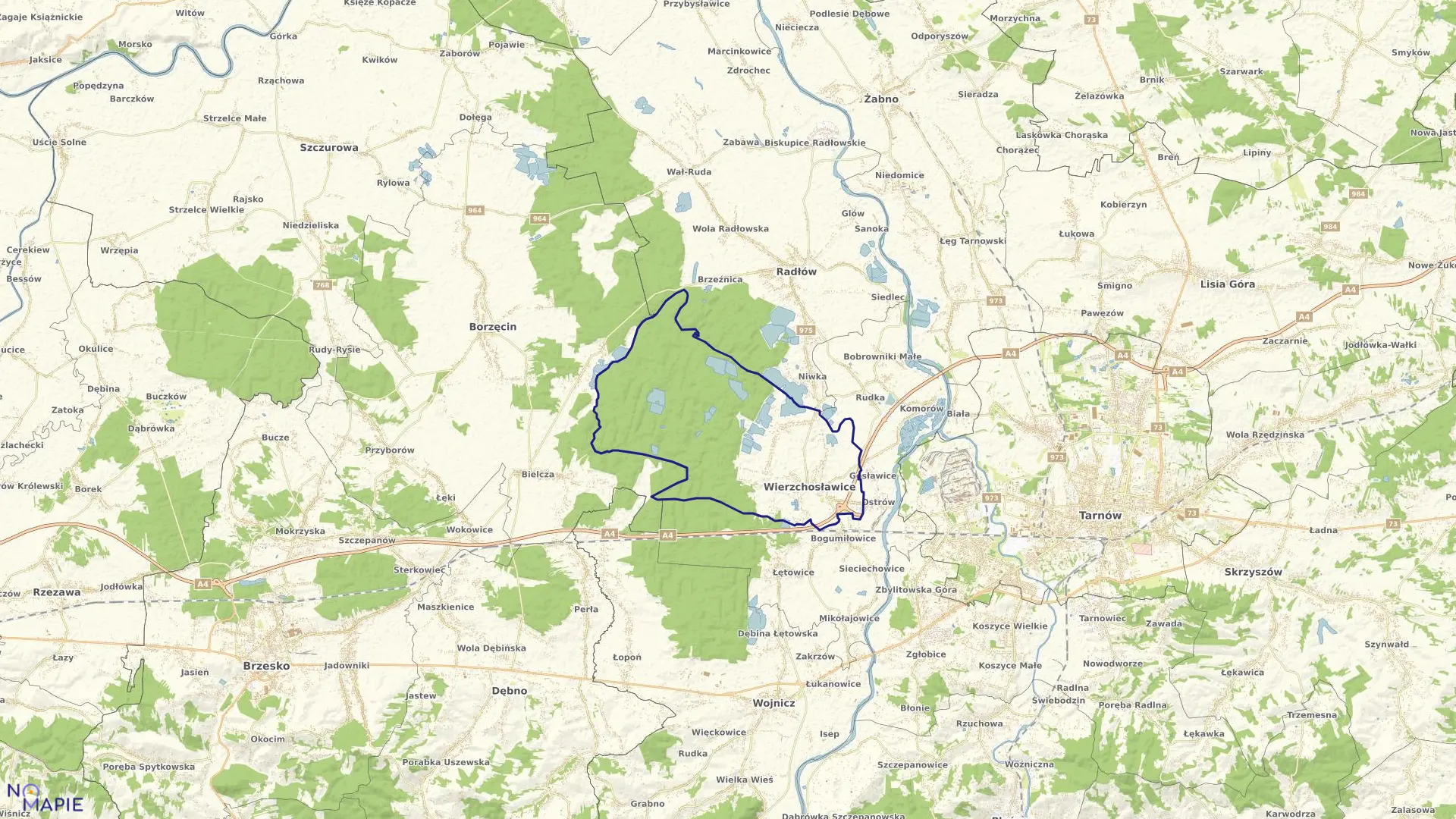 Mapa obrębu Wierzchosławice w gminie Wierzchosławice